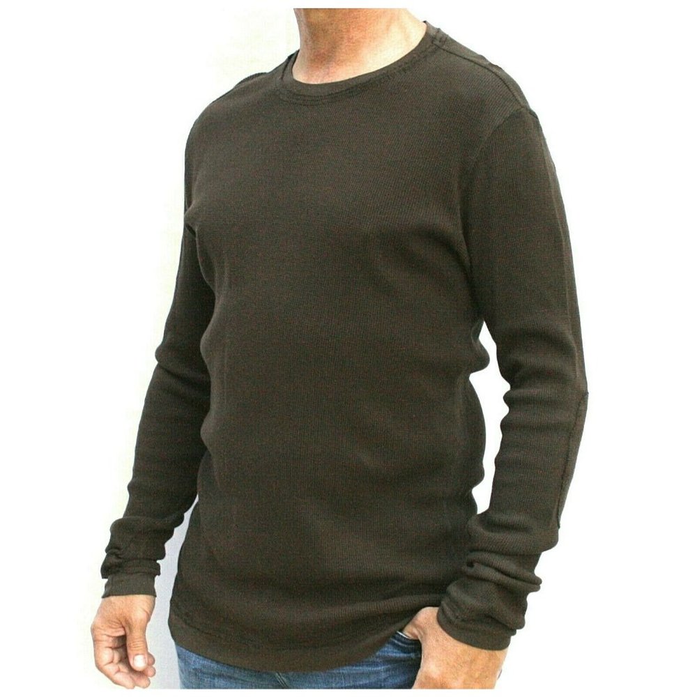 Xcvi Shirt Mens Size Small Brown Thermal Waffle Knit Long sleeve Soft Nwot